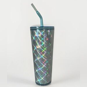 New Starbucks Holiday 2024 Silver Holographic Metallic Fun Straw 24 Oz Tumbler